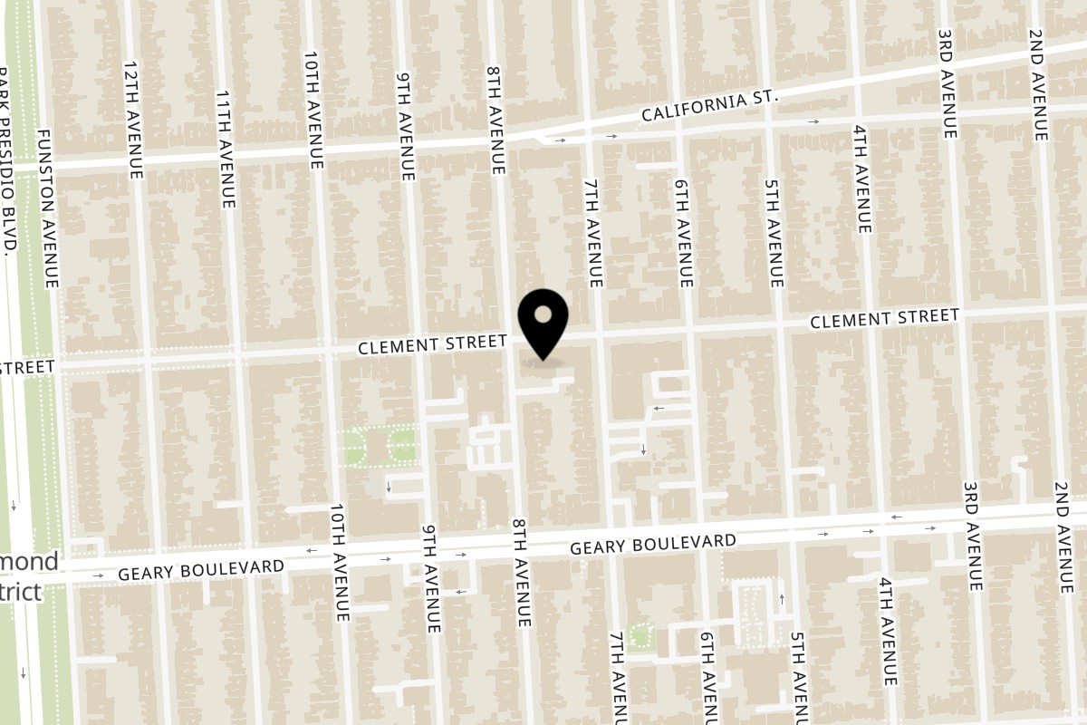 Map showing the location of Nakorn Thai SF on 639 Clement St in San Francisco